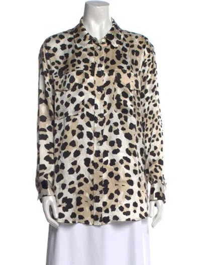 Pre-owned Silk Laundry Silk Animal Print Button-up Top In Neutral
