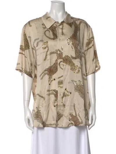 Pre-owned Silk Laundry Silk Animal Print Button-up Top W/ Tags In Neutral