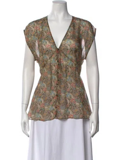 Pre-owned Silk Laundry Silk Floral Print Button-up Top In Multicolor