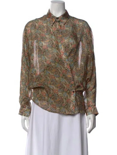 Pre-owned Silk Laundry Silk Floral Print Button-up Top In Multicolor