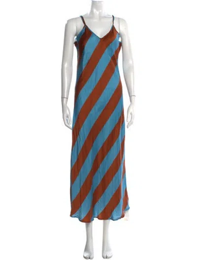 Pre-owned Silk Laundry Silk Long Dress In Blue/brown
