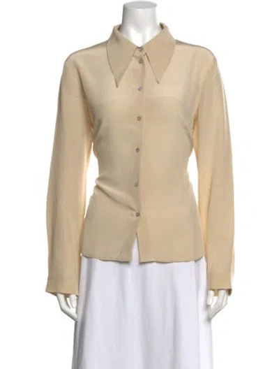 Pre-owned Silk Laundry Silk Long Sleeve Blouse In Neutrals