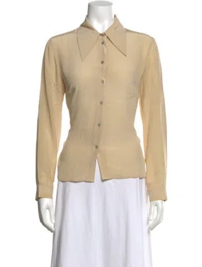 Pre-owned Silk Laundry Silk Long Sleeve Blouse In Neutrals