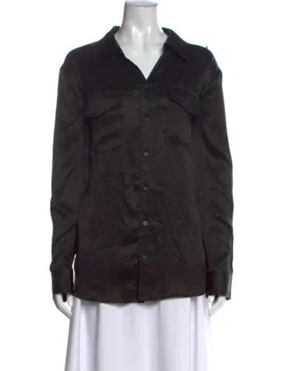 Pre-owned Silk Laundry Silk Long Sleeve Button-up Top In Black