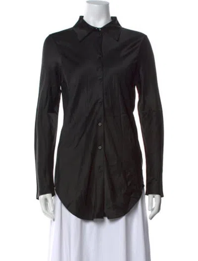 Pre-owned Silk Laundry Silk Long Sleeve Button-up Top In Black
