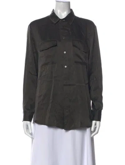 Pre-owned Silk Laundry Silk Long Sleeve Button-up Top In Gray