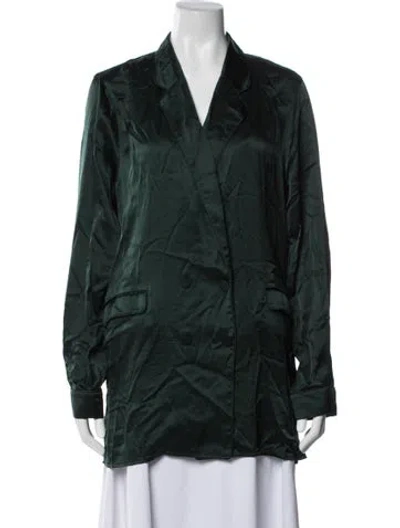 Pre-owned Silk Laundry Silk Long Sleeve Button-up Top In Green