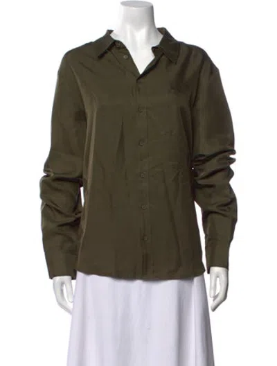 Pre-owned Silk Laundry Silk Long Sleeve Button-up Top In Green