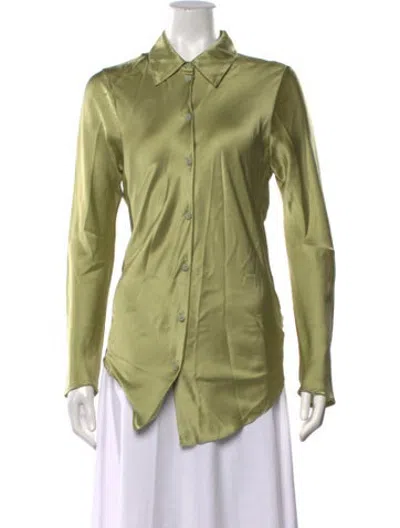 Pre-owned Silk Laundry Silk Long Sleeve Button-up Top In Green