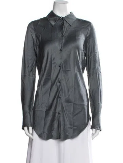 Pre-owned Silk Laundry Silk Long Sleeve Button-up Top In Grey