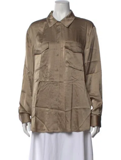 Pre-owned Silk Laundry Silk Long Sleeve Button-up Top In Neutrals
