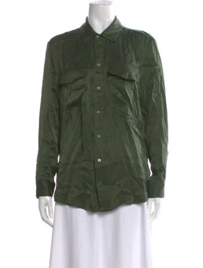 Pre-owned Silk Laundry Silk Long Sleeve Button-up Top W/ Tags In Green