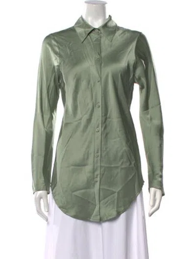 Pre-owned Silk Laundry Silk Long Sleeve Button-up Top W/ Tags In Green