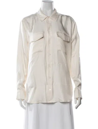 Pre-owned Silk Laundry Silk Long Sleeve Button-up Top W/ Tags In Neutrals