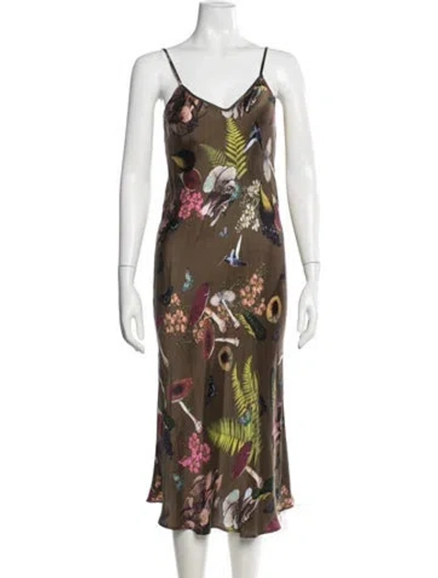 Pre-owned Silk Laundry Silk Midi Length Dress W/ Tags In Brown/green