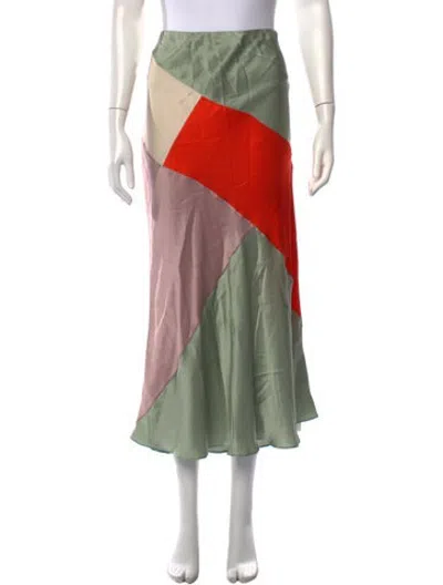 Pre-owned Silk Laundry Silk Midi Length Skirt In Green