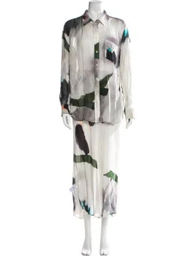Pre-owned Silk Laundry Silk Printed Skirt Set In White