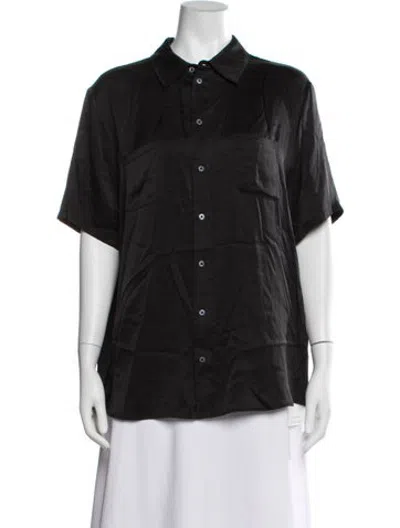 Pre-owned Silk Laundry Silk Short Sleeve Button-up Top In Black