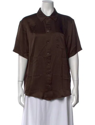 Pre-owned Silk Laundry Silk Short Sleeve Button-up Top In Brown