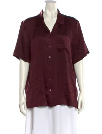 Pre-owned Silk Laundry Silk Short Sleeve Button-up Top In Burgundy