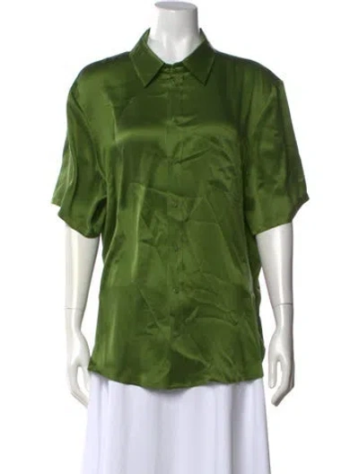 Pre-owned Silk Laundry Silk Short Sleeve Button-up Top In Green