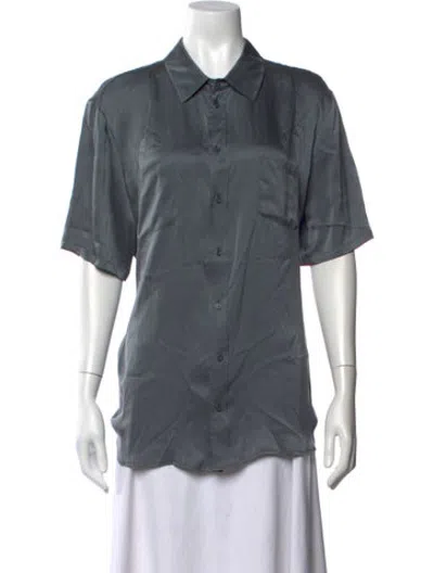 Pre-owned Silk Laundry Silk Short Sleeve Button-up Top In Grey