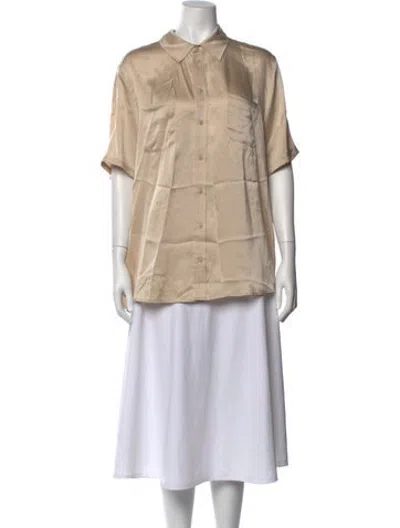 Pre-owned Silk Laundry Silk Short Sleeve Button-up Top In Neutrals