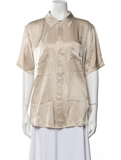 Pre-owned Silk Laundry Silk Short Sleeve Button-up Top W/ Tags In Neutrals