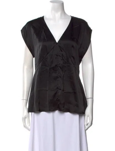 Pre-owned Silk Laundry Silk V-neck Button-up Top In Black