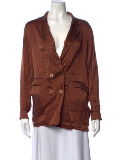 Pre-owned Silk Laundry Silk V-neck Button-up Top In Brown