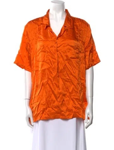 Pre-owned Silk Laundry Silk V-neck Button-up Top In Orange