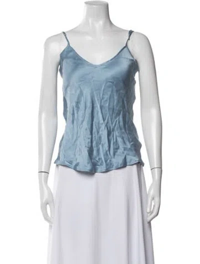 Pre-owned Silk Laundry Silk V-neck Top In Blue