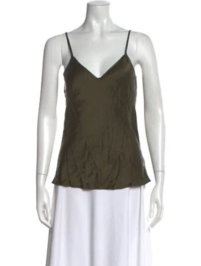 Pre-owned Silk Laundry Silk V-neck Top In Green