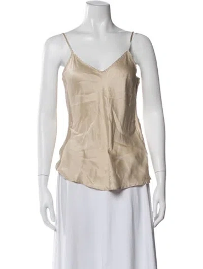 Pre-owned Silk Laundry Silk V-neck Top In Neutral
