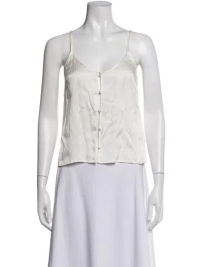 Pre-owned Silk Laundry Silk V-neck Top In Neutrals