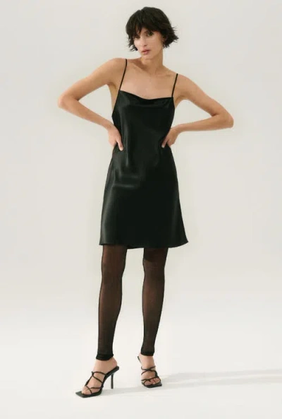 Silk Laundry Straight Neck Dress Black