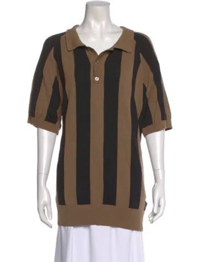 Pre-owned Silk Laundry Striped Short Sleeve Polo In Brown