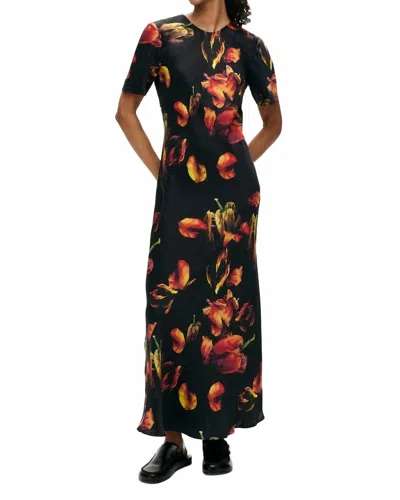 Silk Laundry Tulipa Midi Dress In Black In Burgundy