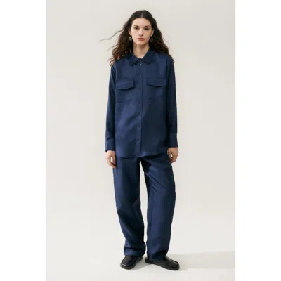 Silk Laundry Twill Boyfriend Shirt Midnight