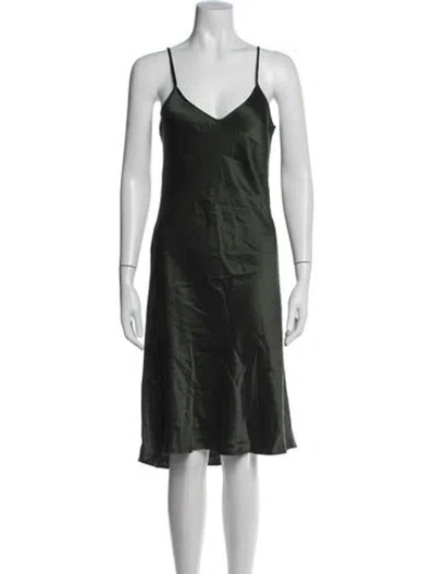 Pre-owned Silk Laundry V-neck Midi Length Dress In Black
