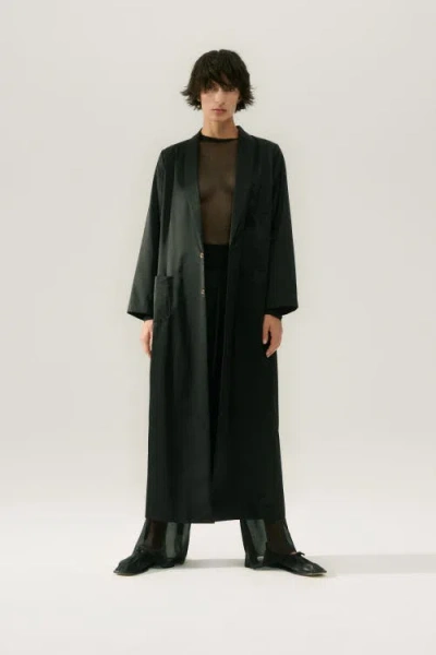 Silk Laundry Weatherproof Long Blazer Black