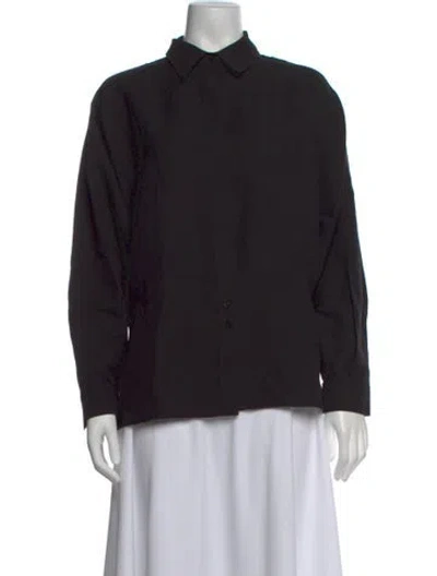 Pre-owned Silk Laundry Wool Long Sleeve Button-up Top In Black