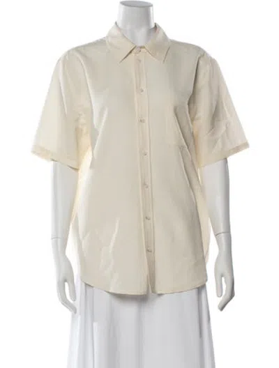 Pre-owned Silk Laundry Wool Short Sleeve Button-up Top W/ Tags In Neutrals