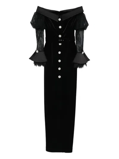 Silk Love & Lace Andrea Button Velvet Maxi Dress In Black