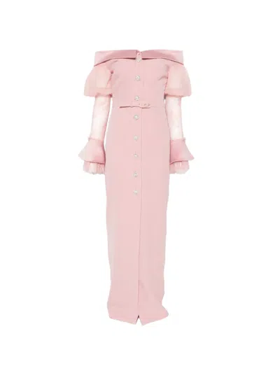 Silk Love & Lace Andrea Lace-panelled Off-shoulder Maxi Dress In Pink