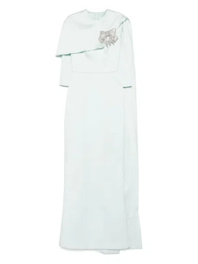 Silk Love & Lace Bow-embellished Cape Dress In Blue