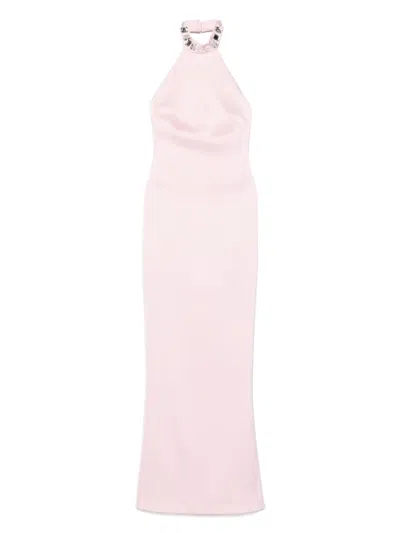 Silk Love & Lace Embellished Halter-neck Dress In Pink
