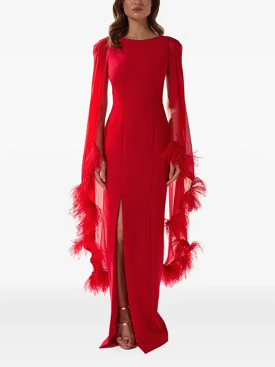 Silk Love & Lace Ginger Feather-trimmed Gown In Red