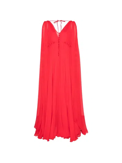 Silk Love & Lace Ilena Cape-sleeve Pleated Dress In Red
