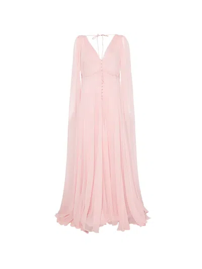Silk Love & Lace Ilena Crystal-embellished Cape-sleeve Maxi Dress In Pink